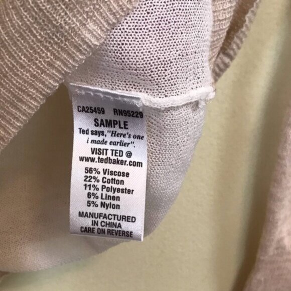 Ted Baker NEW Intarsia Cotton Linen Lightweight Color Block V Neck Sweater Top S - Picture 8 of 16